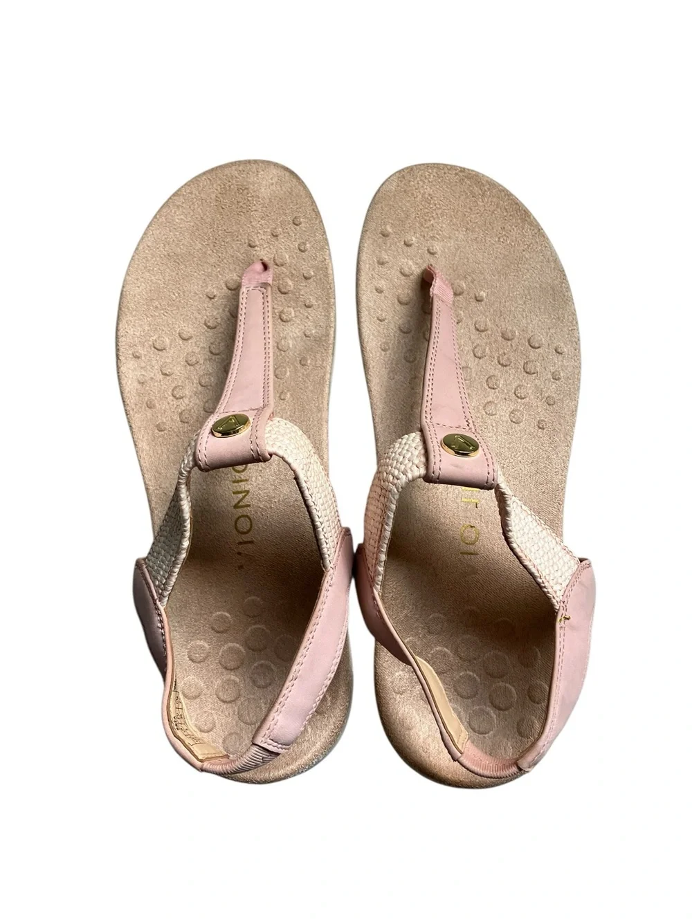 Vionic Brea Pink Leather Woven T-Strap Slingback Sandals Women 7.5 Arch Support